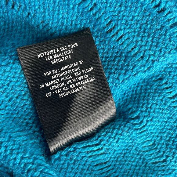 Anthropologie Leifnotes Womens S Ridged Cardigan Sweater Blue Long Sleeve Ruffle - Picture 7 of 7